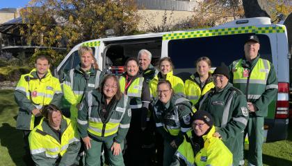 EHS crew standing by Ambulance