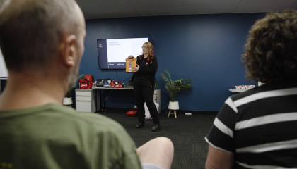 St John trainer demonstrating G5 AED